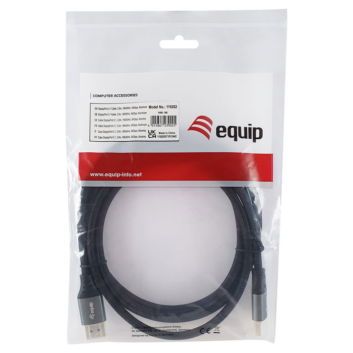 EQUIP Cable DisplayPort 2.1 119282 Macho-Macho 2.00m 16K/60Hz 54Gbps HDCP Oro Plata Negro