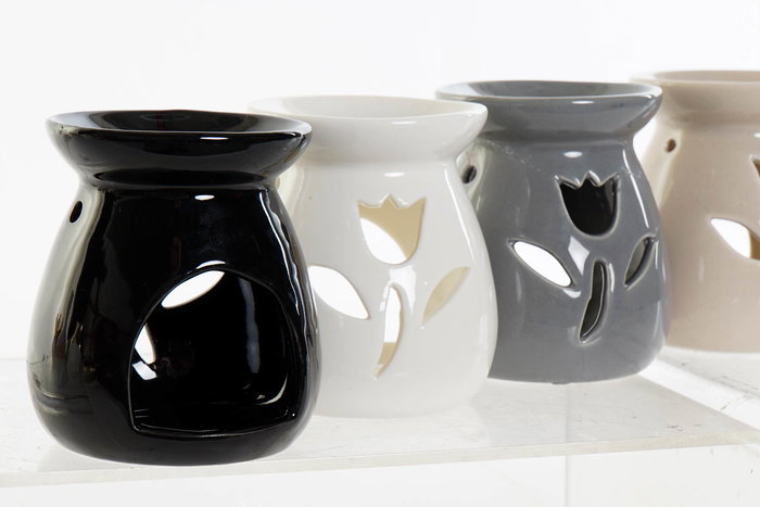 DKD Home Decor Quemador Shabby Beige Blanco Porcelana 8 x 9.5 x 8 cm