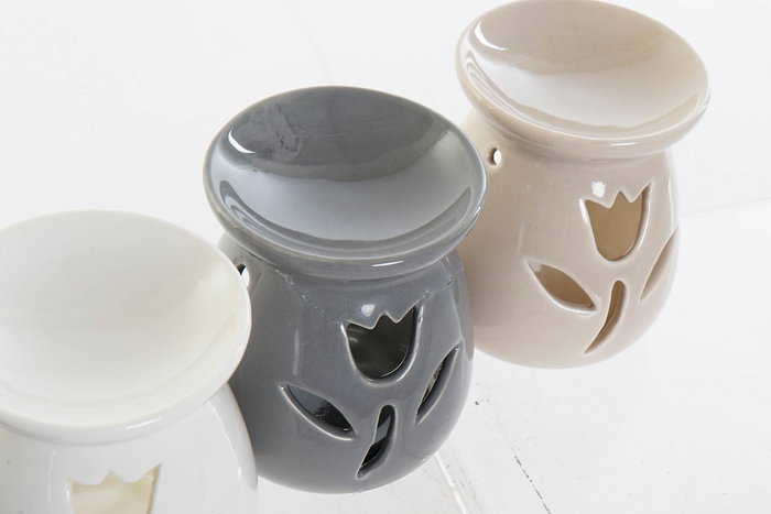 DKD Home Decor Quemador Shabby Beige Blanco Porcelana 8 x 9.5 x 8 cm