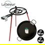 La Dehesa Set Paellera Esmaltada Negra/Roja 46cm con Quemador 400 y Patas 65cm para 12 Raciones (Set de 4)