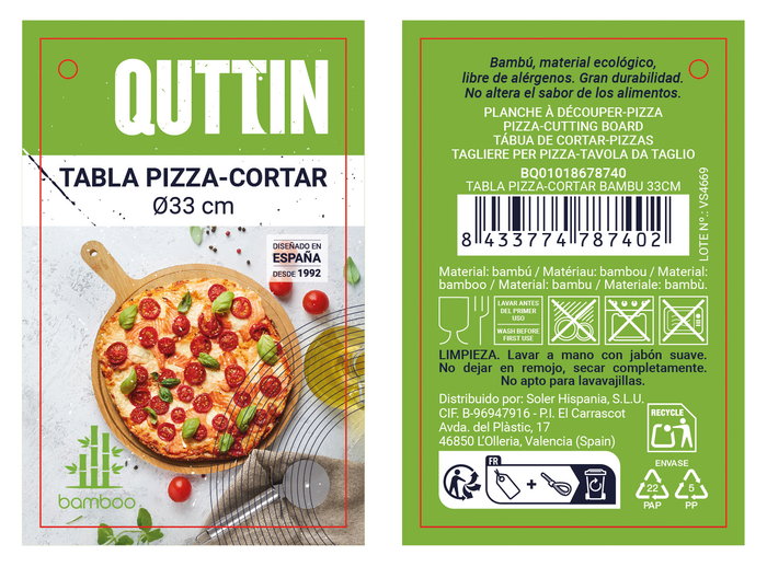 Inde Tabla Pizza Cortar Bambu 33x43 cm (12 Unidades)