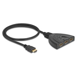 DeLOCK Conmutador HDMI 3x1, 8K 60Hz, 48Gbps, HDR, Plug & Play, HDCP 2.3, con Cable Integrado 60cm (Modelo 3 x HDMI in zu 1 x HDMI out)