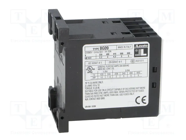LOVATO ELECTRIC Contactor BG 3-polar 9A 230VAC