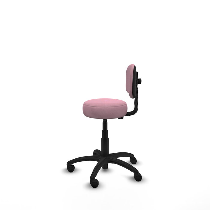 Silla de oficina Llanos con mecanismo Contacto lama tapizada con Tela color Rosa. Equipada con Base poliamida negra, Sin brazos y Ruedas de nailon 50 mm