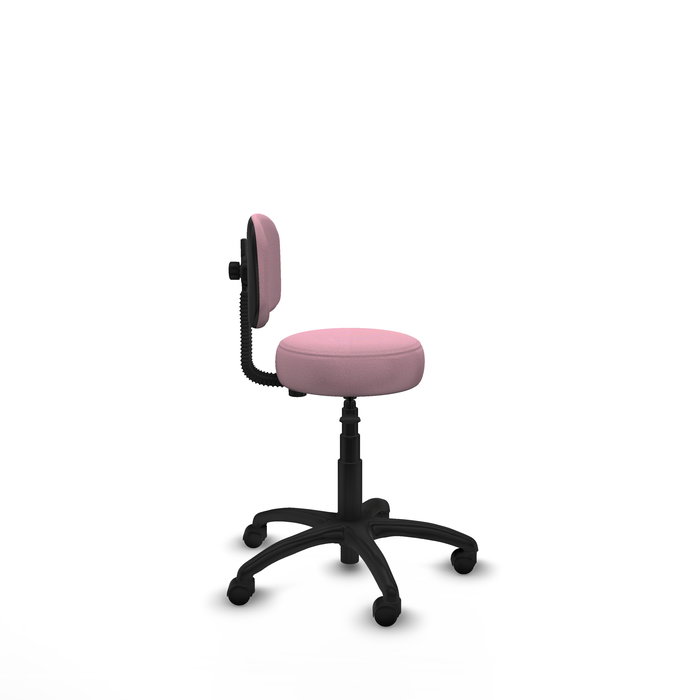 Silla de oficina Llanos con mecanismo Contacto lama tapizada con Tela color Rosa. Equipada con Base poliamida negra, Sin brazos y Ruedas de nailon 50 mm