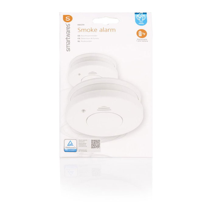 Smartware Pack 2 Detectores de Humo Óptico Blanco, Sensor Fotoeléctrico 85 dB, Cobertura 20-40 m2, para Interior
