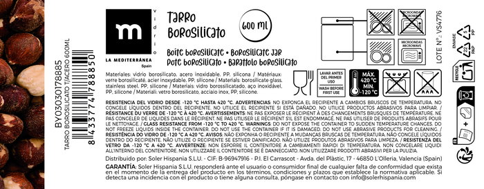 Inde Tarro Borosilicato T/Acero 600Ml 10.8x10.8x11cm (12 Unidades)
