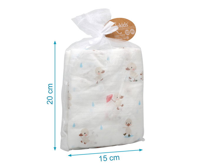 KioKids Muselina Patitos 120x120 cm, Suave Bambú y Algodón, Termorreguladora, Antibacteriana, Certificado Oeko-Tex, +0 Meses