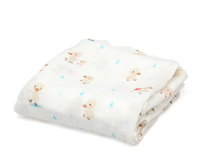 KioKids Muselina Patitos 120x120 cm, Suave Bambú y Algodón, Termorreguladora, Antibacteriana, Certificado Oeko-Tex, +0 Meses