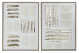 DKD Home Decor Set de 2 Cuadros Modernos 3D en Papel Maché y PS Blanco y Dorado