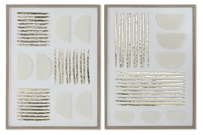 DKD Home Decor Set de 2 Cuadros Modernos 3D en Papel Maché y PS Blanco y Dorado DKD Home Decor Set de 2 Cuadros Modernos 3D en Papel Maché y PS Blanco y Dorado