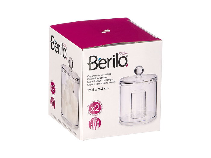 Berilo Organizador Redondo Bastones Y Algodon Plastico Transparente 9.5x13x9.5 cm (Set de 12)