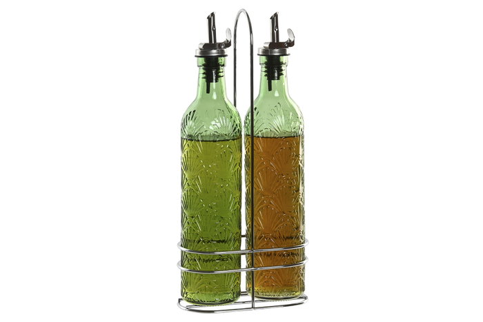 DKD Home Decor Set de Aceitera y Vinagrera de Cristal Verde 500ml