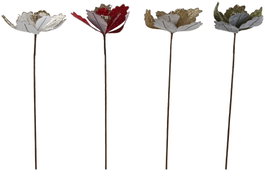 DKD Home Decor Ramas de Terciopelo y PVC con Flor, Surtido de 4 Colores