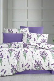 L'essentiel linge de maison Juego Funda Nórdico Doble Algodón Poliéster 195x220 cm Blanco Morado Verde