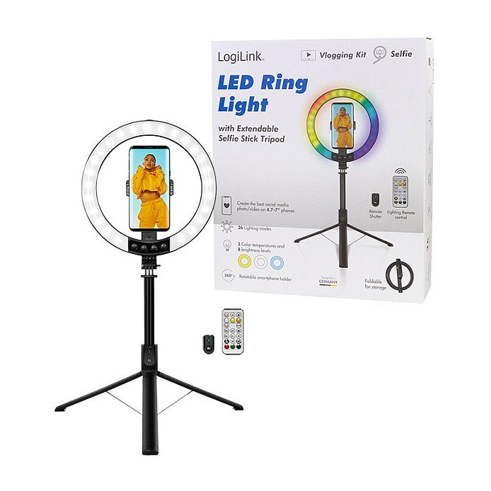LogiLink Smartphone-Ringlicht con Selfie-Stick y Trípode DM 20cm LogiLink Smartphone-Ringlicht con Selfie-Stick y Trípode DM 20cm