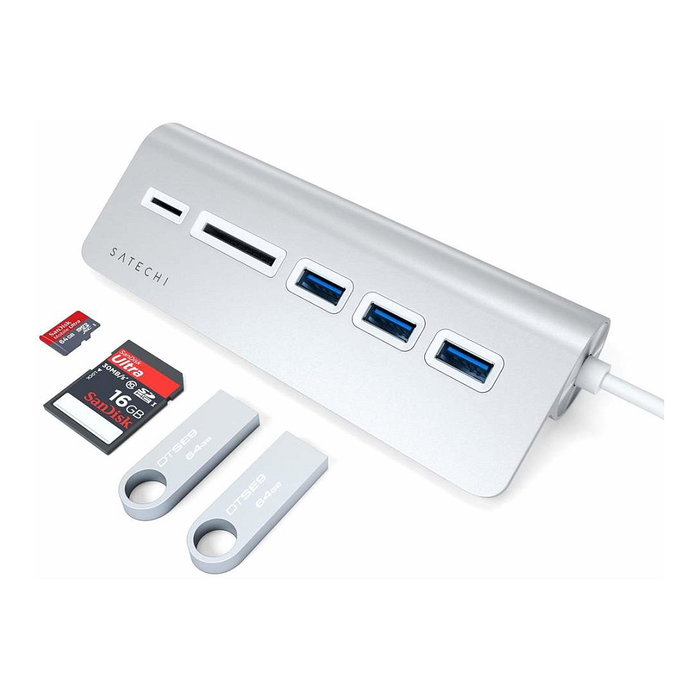 Satechi Type-C Aluminum USB Hub & Card Reader, Silber, ST-TCHCRS