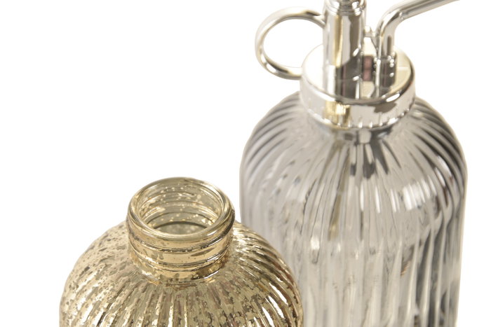 DKD Home Decor Set de 2 Dosificadores de Cristal Dorado y Gris