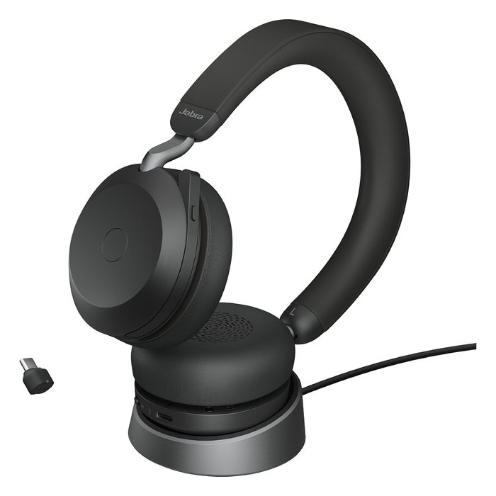 Jabra Evolve2 75 Link380c UC Auriculares Diadema Inalámbricos y Alámbricos para Llamadas y Música, Negro - Modelo con Base de Carga