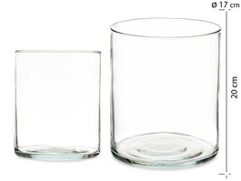 Giftdecor Jarrón de Cristal Cilíndrico Transparente 20 cm alto x 17 cm diámetro (Set de 4)
