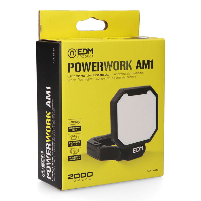 Edm Foco LED de Trabajo Power Work AM1 20W 2000lm Recargable 3 Modos IP44 Tipo C