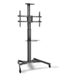 Digitus DA-90370 Soporte de suelo con ruedas para TV pantalla plana, carga 50 kg, pantallas 37 a 70 pulgadas (94 a 178 cm), inclinación -10 a +10°, 2 estantes, negro