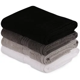 Juego de 4 Toallas de Baño - 70x140 cm - Blanco, Gris, Gris Oscuro, Negro
