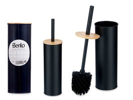Berilo Escobillero Metal con Tapa de Bambú Negro 9.5x27.2x9.5 cm (Set de 6)