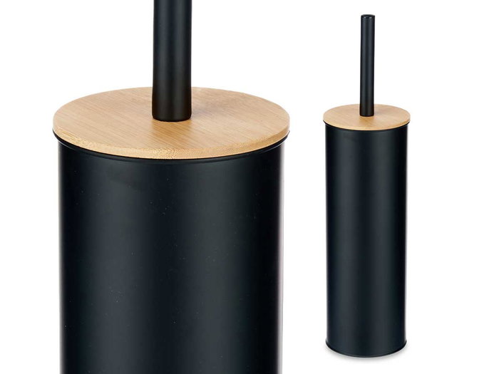 Berilo Escobillero Metal con Tapa de Bambú Negro 9.5x27.2x9.5 cm (Set de 6)