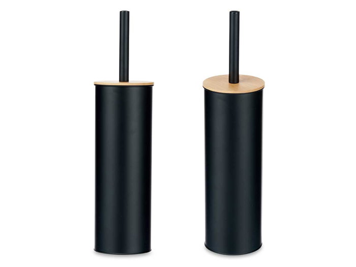 Berilo Escobillero Metal con Tapa de Bambú Negro 9.5x27.2x9.5 cm (Set de 6)