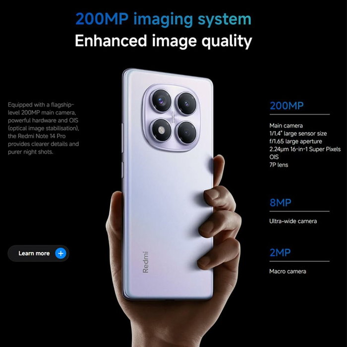 Xiaomi Redmi Note 14 Pro, 12GB RAM, 512GB, 6.67'' AMOLED, 200MP, Midnight Black Xiaomi Redmi Note 14 Pro, 12GB RAM, 512GB, 6.67'' AMOLED, 200MP, Midnight Black