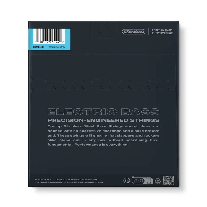 Dunlop Juego de Cuerdas para Bajo Eléctrico, Stainless Steel, Tapered Medium, Calibre .045-.130, 5 Cuerdas (5St. 45-130)