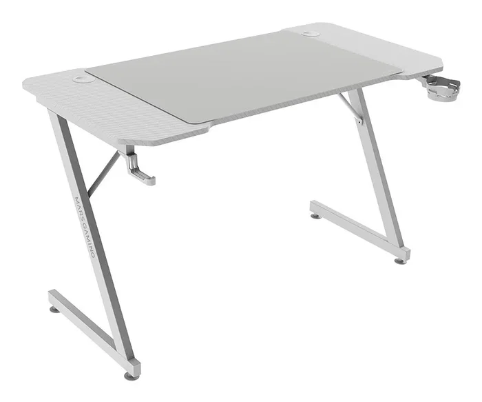 Mars Gaming MGD-X120W Escritorio Gaming Blanco 120x60 cm con Alfombrilla XXL, Soportes para Auriculares/Bebidas y Gestión de Cables
