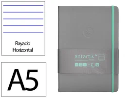 Antartik Cuaderno Tapa Dura A5 Rayas Gris y Turquesa, 100 Hojas 80gr FSC