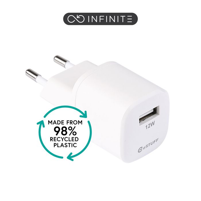 eSTUFF Cargador INFINITE USB-A 12W con Enchufe UE - Blanco - Carcasa con 98% de Plástico Reciclado eSTUFF Cargador INFINITE USB-A 12W con Enchufe UE - Blanco - Carcasa con 98% de Plástico Reciclado