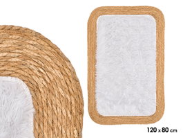 GIFTDECOR Alfombra Rectangular de Yute y Poliéster Blanco-Natural 120x80cm