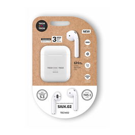 Tech One Tech Auriculares Inalámbricos Bluetooth Siux.02 TWS 2 Lite, Blancos, Alta Resolución Hi-Fi, 6H Autonomía, Carga Rápida, Estuche Carga