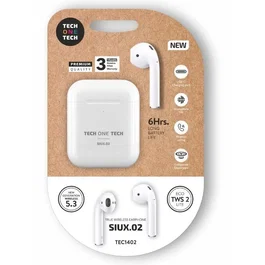 Tech One SIUX.2 TEC1402 Auriculares Bluetooth TWS 6.0 Inalámbricos, Sonido Hi-Fi, Autonomía 6h + Estuche de Carga Hasta 24h, Conexión Fácil, Color Blanco