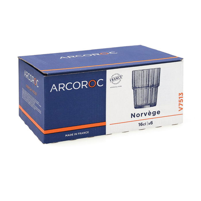 Caja 6 Vasos Bajos Vidrio Noruega Arcoroc 16 cL