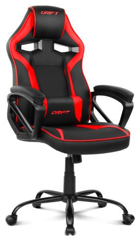 Drift DR50 Silla Gaming Ergonómica para Oficina y Videojuegos - Negra con Acentuaciones Rojas, Apoyo Lumbar, Respaldo Alto y Giratoria