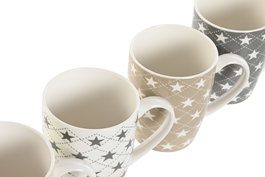 DKD Home Decor Taza Básicos Gris Blanco New Bone Estrella 8.5 x 10.5 x 10.5 cm 340ml Apto Microondas y Lavavajillas (12 Unidades)