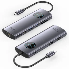 Vention TQUHB 9-en-x Estación de Acoplamiento USB-C, HDMI 4K 60Hz + DisplayPort, 100W PD, 3x USB 3.0, Gigabit Ethernet, Lector SD/TF, Gris