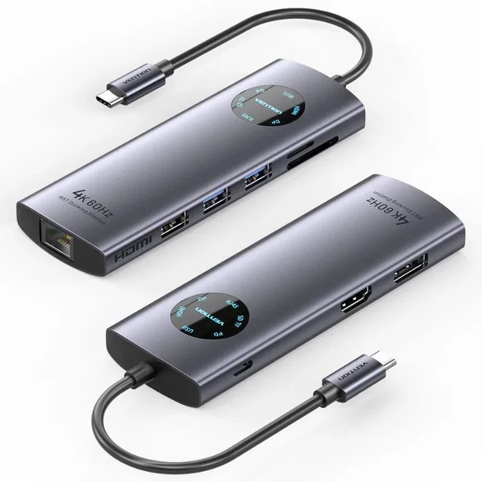 Vention TQUHB 9-en-x Estación de Acoplamiento USB-C, HDMI 4K 60Hz + DisplayPort, 100W PD, 3x USB 3.0, Gigabit Ethernet, Lector SD/TF, Gris Vention TQUHB 9-en-x Estación de Acoplamiento USB-C, HDMI 4K 60Hz + DisplayPort, 100W PD, 3x USB 3.0, Gigabit Ethernet, Lector SD/TF, Gris