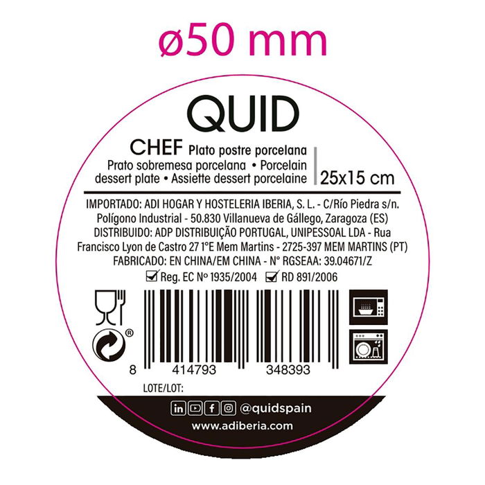 Plato Aperitivo Porcelana Chef Quid 25x15 cm (6 Unidades)