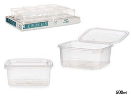 LEKNES Fiambrera Plástico Rectangular 500ml Transparente con Cierre Hermético Apto Microondas 12.3x6x13cm (Set de 24)