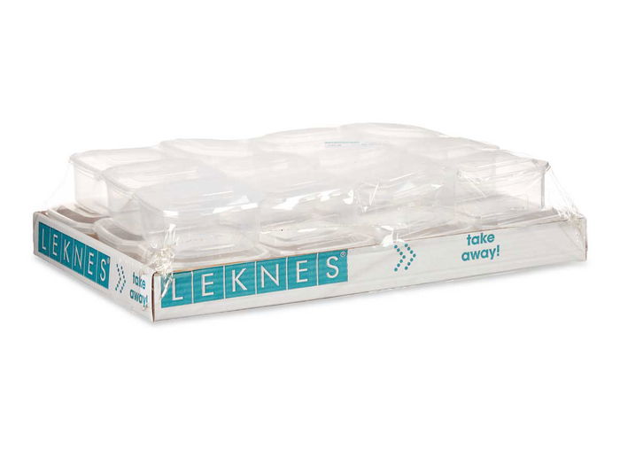 LEKNES Fiambrera Plástico Rectangular 500ml Transparente con Cierre Hermético Apto Microondas 12.3x6x13cm (Set de 24)