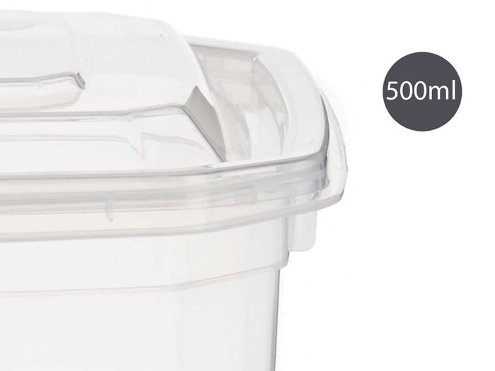 LEKNES Fiambrera Plástico Rectangular 500ml Transparente con Cierre Hermético Apto Microondas 12.3x6x13cm (Set de 24)