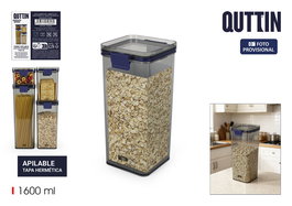 Inde Tarro PET Cuadrado con Tapa Hermética, 1600 ml, Capacidad 1.6 Litros, Dimensiones 10 x 11.5 x 22 cm (12 Unidades)