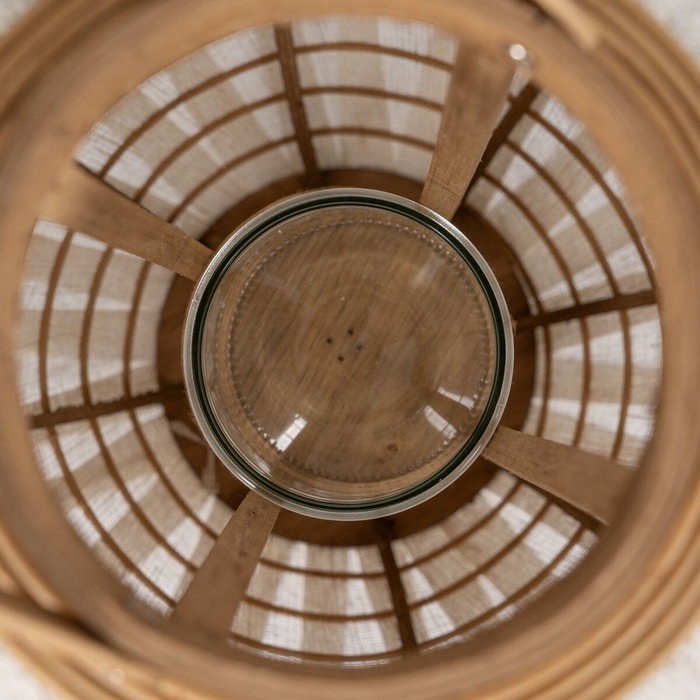 Farol Beige Natural Bambú Cristal 38 x 38 x 70 cm Farol Beige Natural Bambú Cristal 38 x 38 x 70 cm