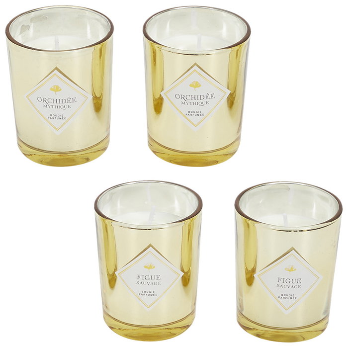 Home Deco Factory Juego de 4 Velas Perfumadas Orquídea y Higo en Vaso de Vidrio Set 60g